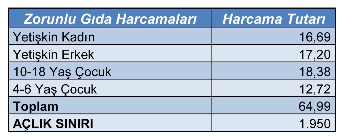 Sağlıklı beslenmek için yapılması gereken asgari zorunlu gıda harcamaları